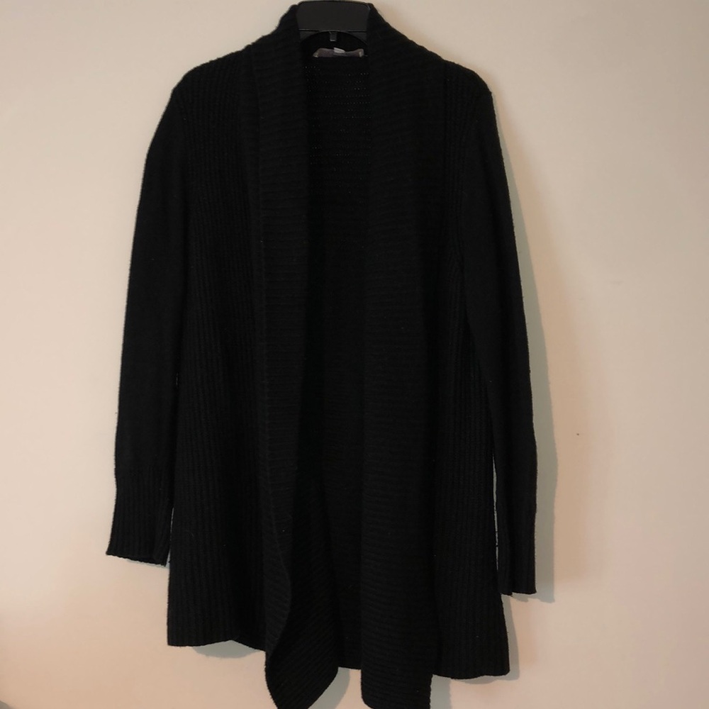 Women’s Ann Taylor LOFT long Open front cardigan sweater ribbed black medium